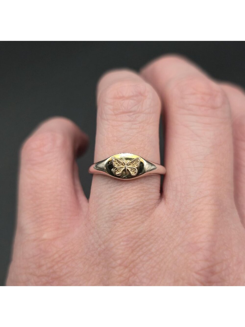 Size 8 Sterling Silver Engraved Butterfly Ring | Intaglio Signet Band A8604